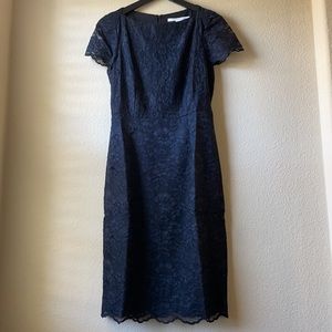 DVF Ainsley Cap Sleeve Lace Sheath Dress Black